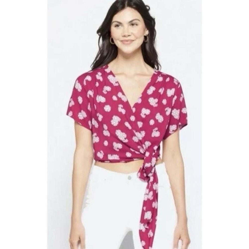 Lush Stitch fix Wrap Top Floral sz XL Raspberry pink Resort wear Work wear fairy